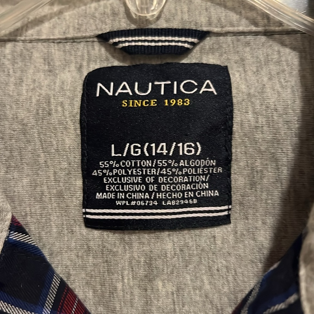 Nautica Plaid Long Sleeve Button Up Top Red, White and Blue Sz L 14/16 - Picture 3 of 7